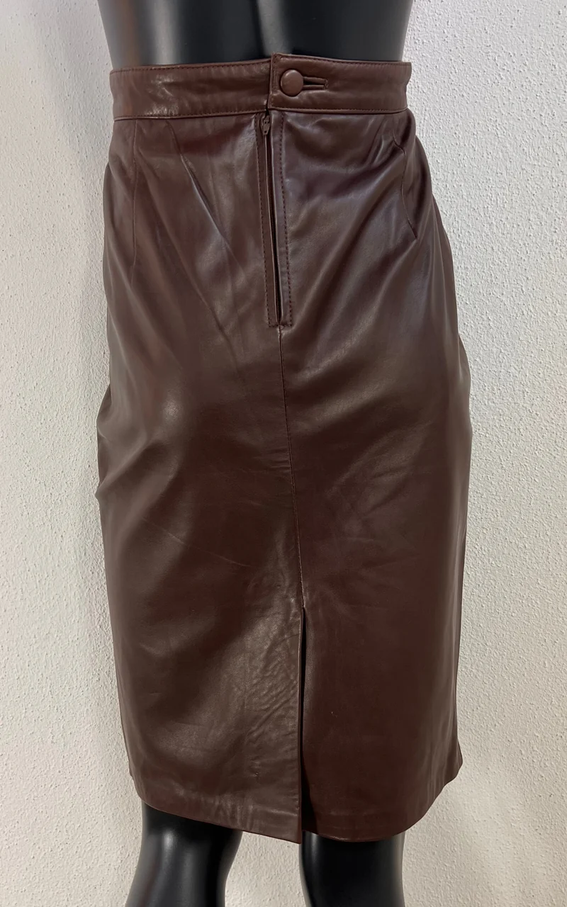 Vintage Chocolate Brown Leather Pencil Skirt