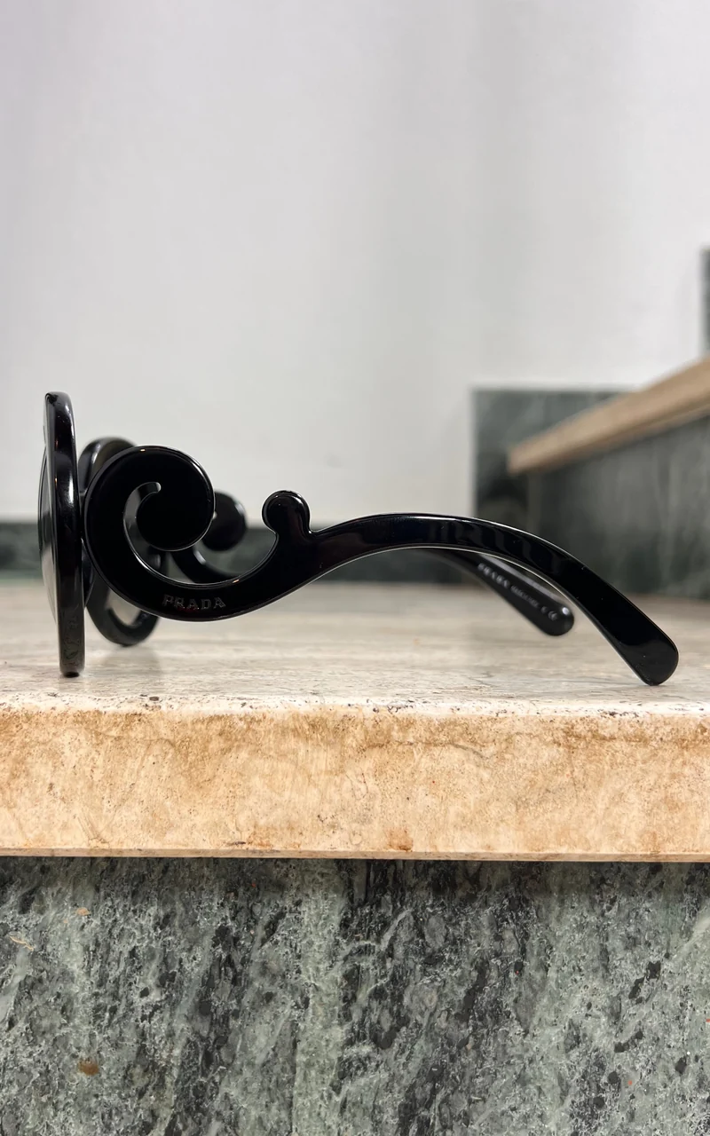 2015 Prada Baroque Oversized Round Sunglasses – Black