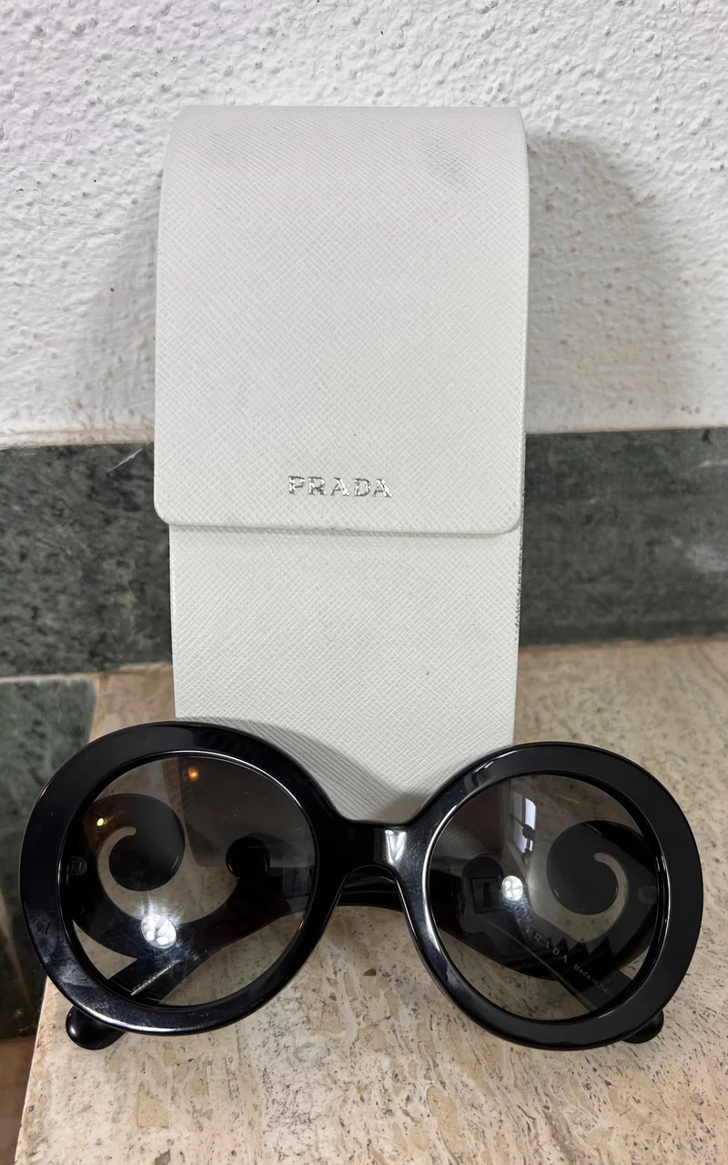 2015 Prada Baroque Oversized Round Sunglasses – Black