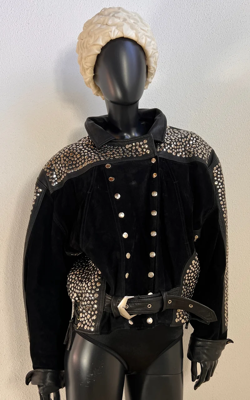 Vintage 1980s YAP Studded Black Suede & Leather Biker Jacket