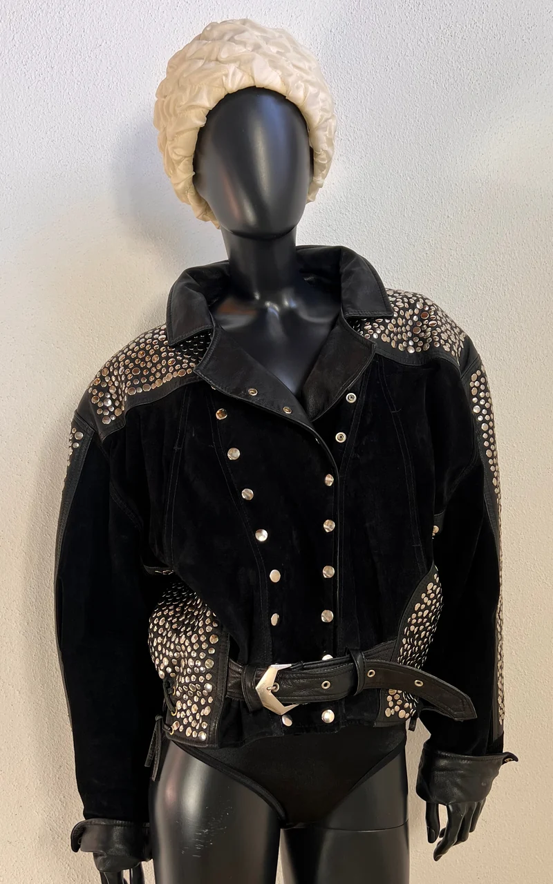 Vintage 1980s YAP Studded Black Suede & Leather Biker Jacket