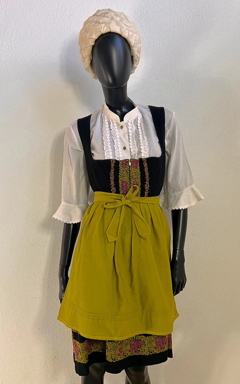 Vintage 70s Rose Dirndl Bavarian Dress Set