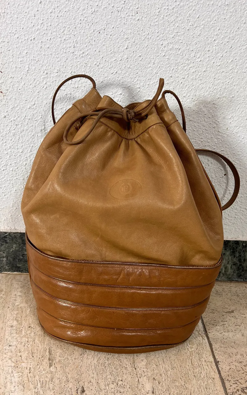 Vintage 70s Pollini Leather Drawstring Bucket Bag