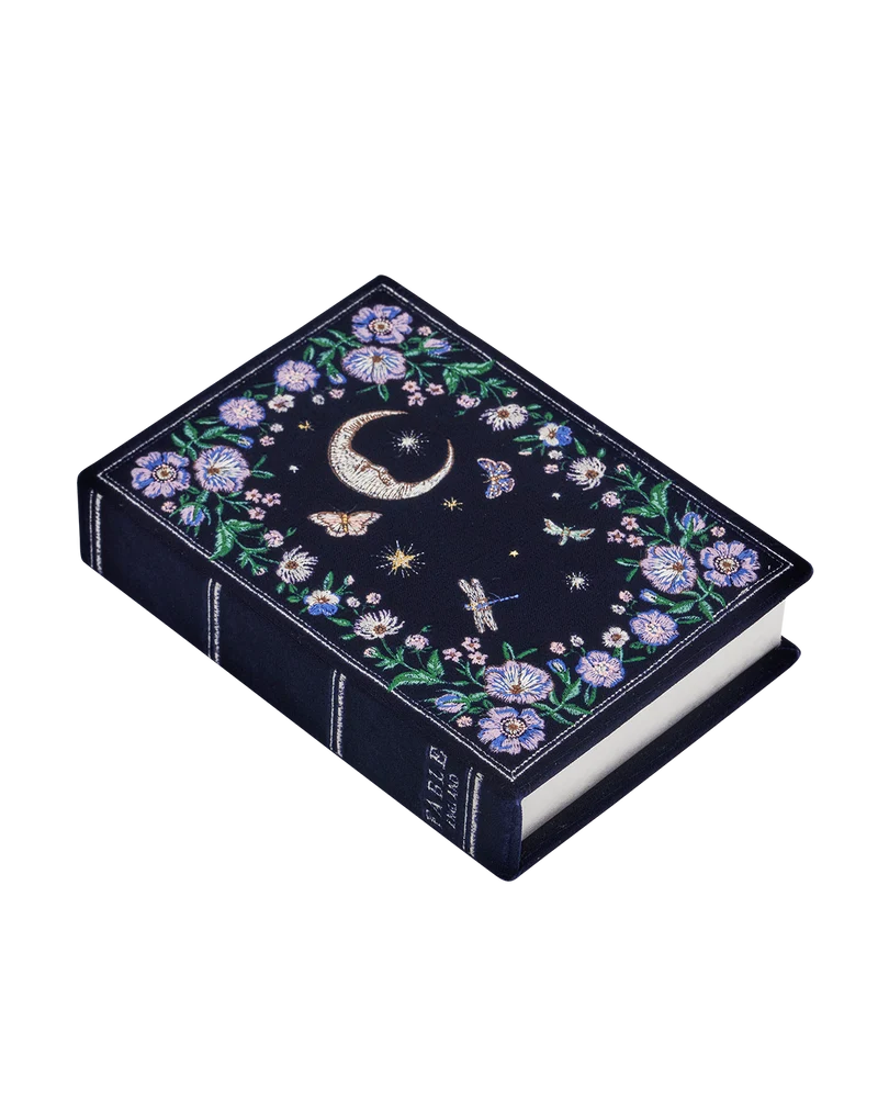 Marianne Midnight Garden Embroidered Book Clutch in Navy Velvet