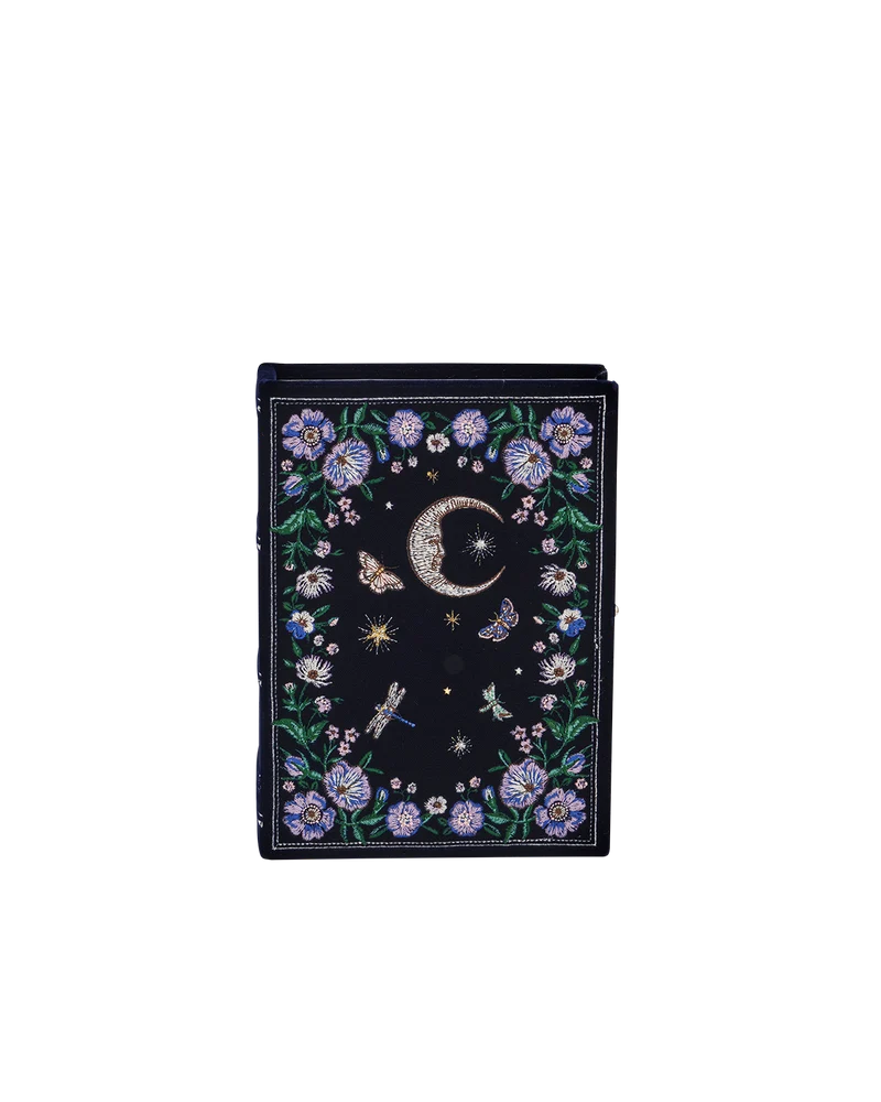Marianne Midnight Garden Embroidered Book Clutch in Navy Velvet