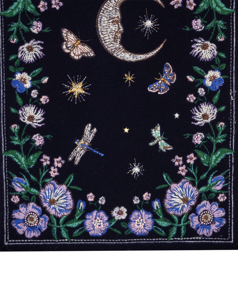 Marianne Midnight Garden Embroidered Book Clutch in Navy Velvet