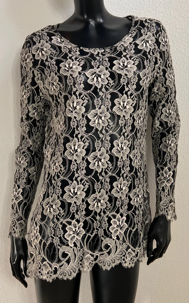 Black and Silver Viscose Lace Mini Dress - Tunic