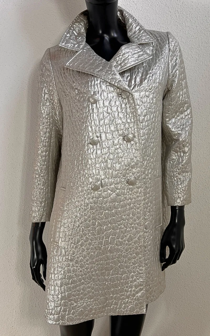 Rare 1960s FOUKS Paris Silver Metallic Space Age Cocktail Coat