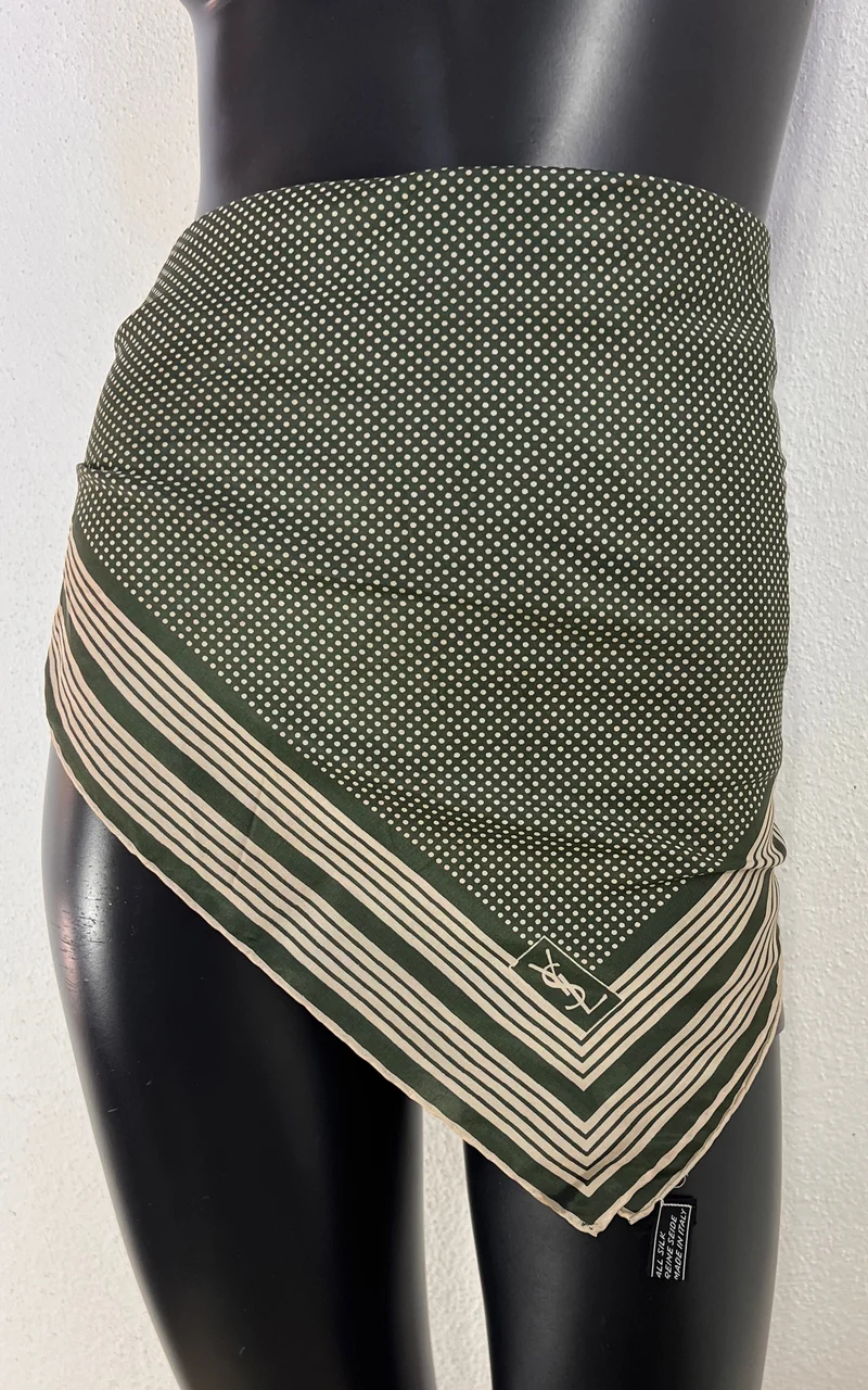 Vintage Yves Saint Laurent Green Polka Dot Silk Scarf – Made in Italy