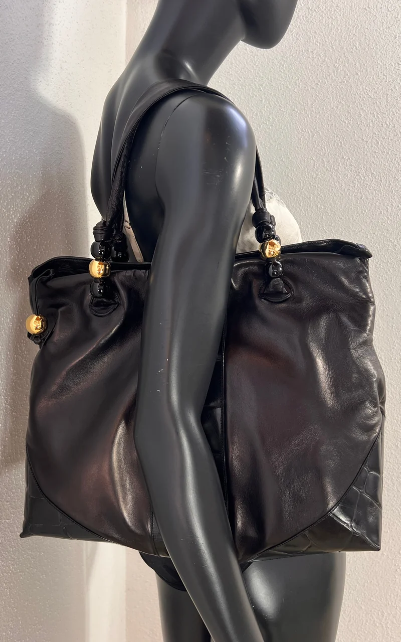Vintage 1970s Ema G.G. Firenze Black Leather Shoulder Bag
