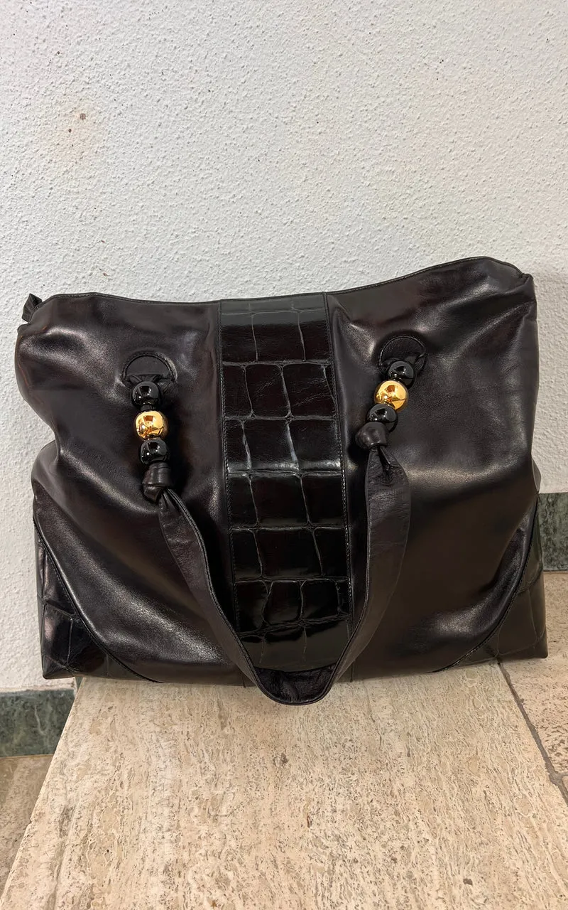 Vintage 1970s Ema G.G. Firenze Black Leather Shoulder Bag