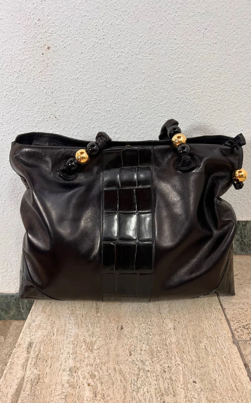 Vintage 1970s Ema G.G. Firenze Black Leather Shoulder Bag