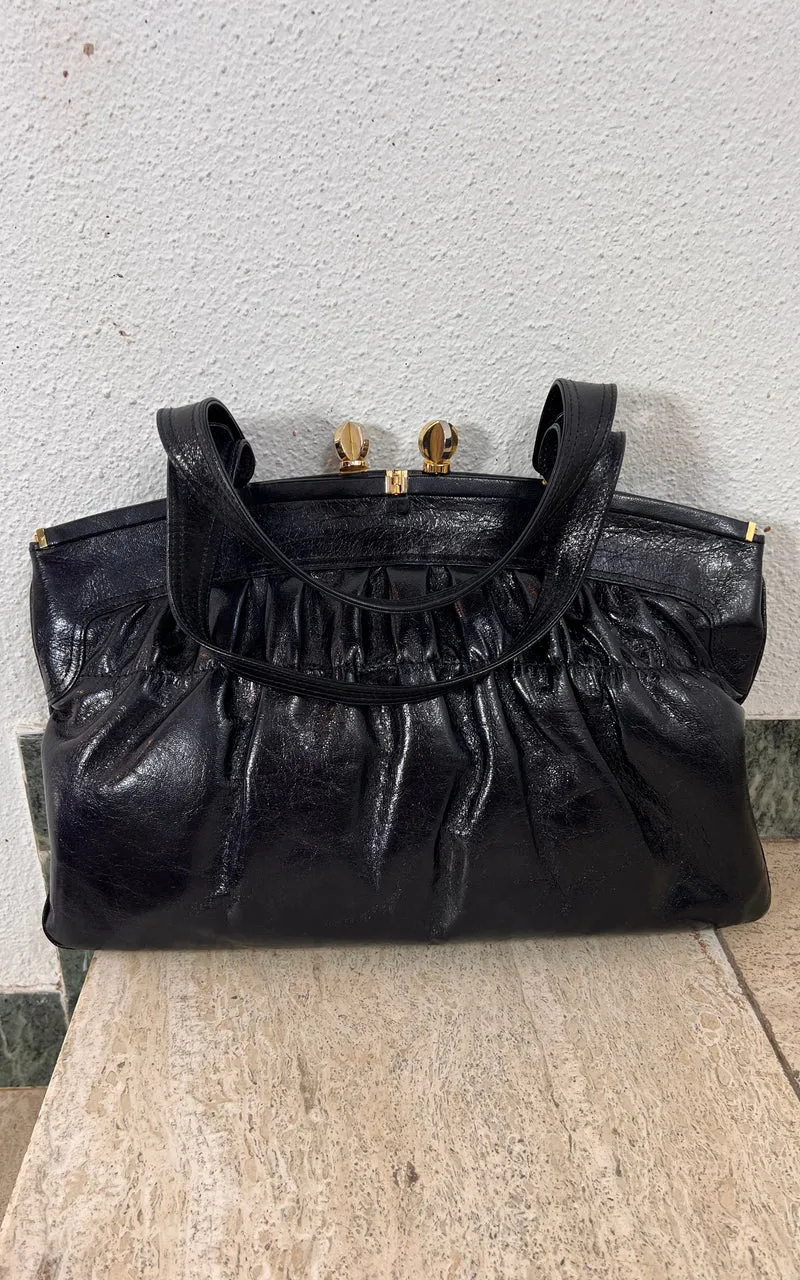 Vintage 70s Pistore Dark Blue Leather Handbag