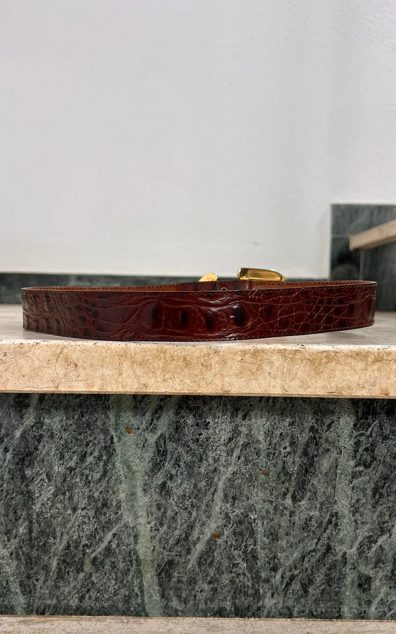 Vintage 70s Brown Crocodile-Embossed Leather Belt