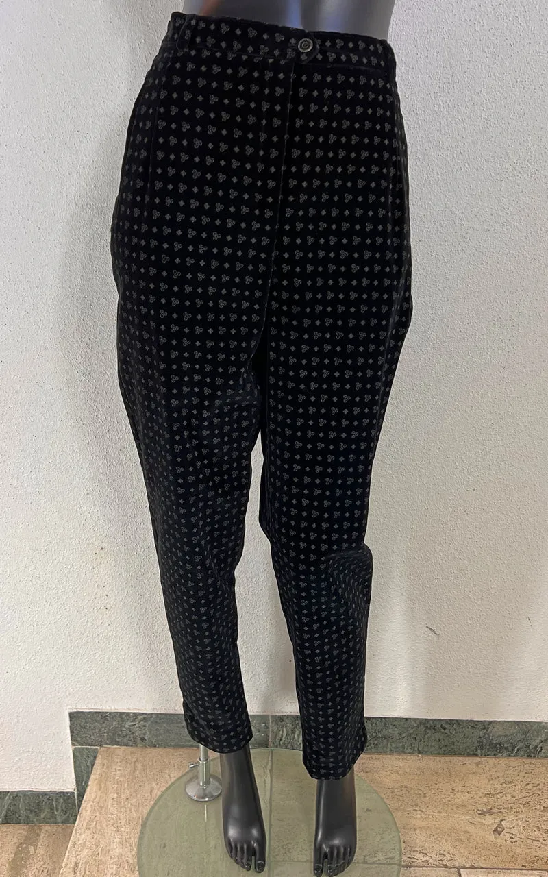 Vintage Elegance Paris Velvet Tapered Trousers with Geometric Print
