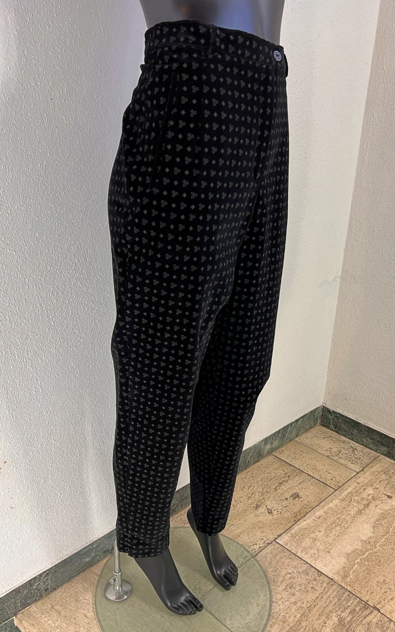 Vintage Elegance Paris Velvet Tapered Trousers with Geometric Print