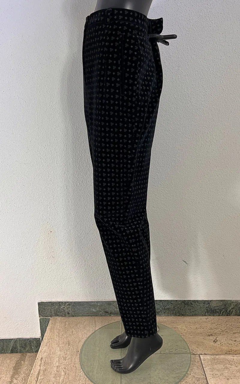 Vintage Elegance Paris Velvet Tapered Trousers with Geometric Print