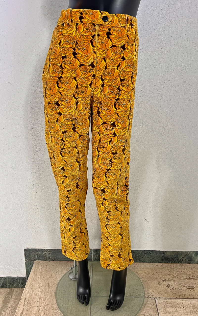 Super Rare ESCADA by Margaretha Ley Velvet Dog Pug Print Trousers