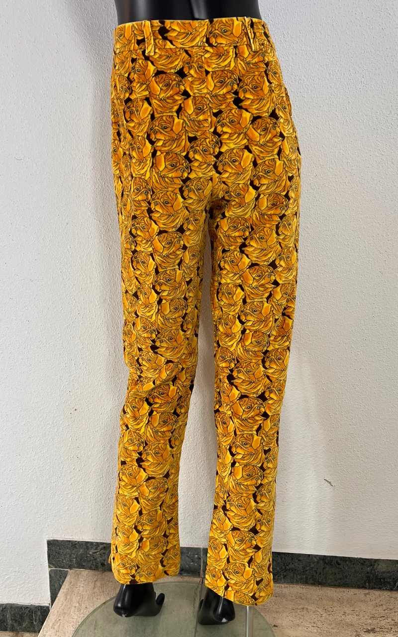 Super Rare ESCADA by Margaretha Ley Velvet Dog Pug Print Trousers