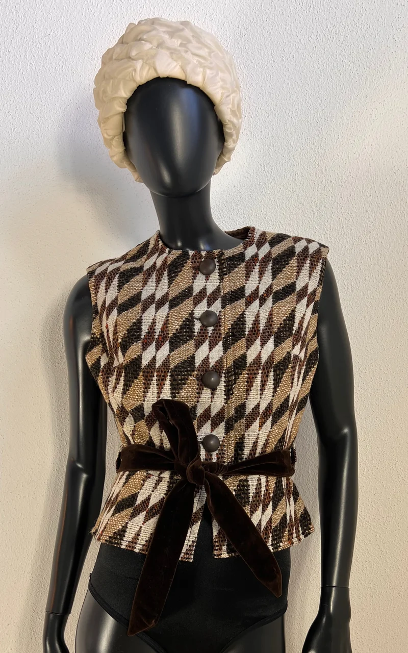 1960s Lalonde Paris Haute Couture Woven Vest with Velvet Belt