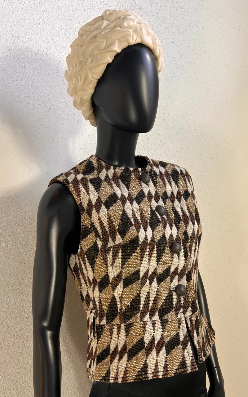 1960s Lalonde Paris Haute Couture Woven Vest with Velvet Belt