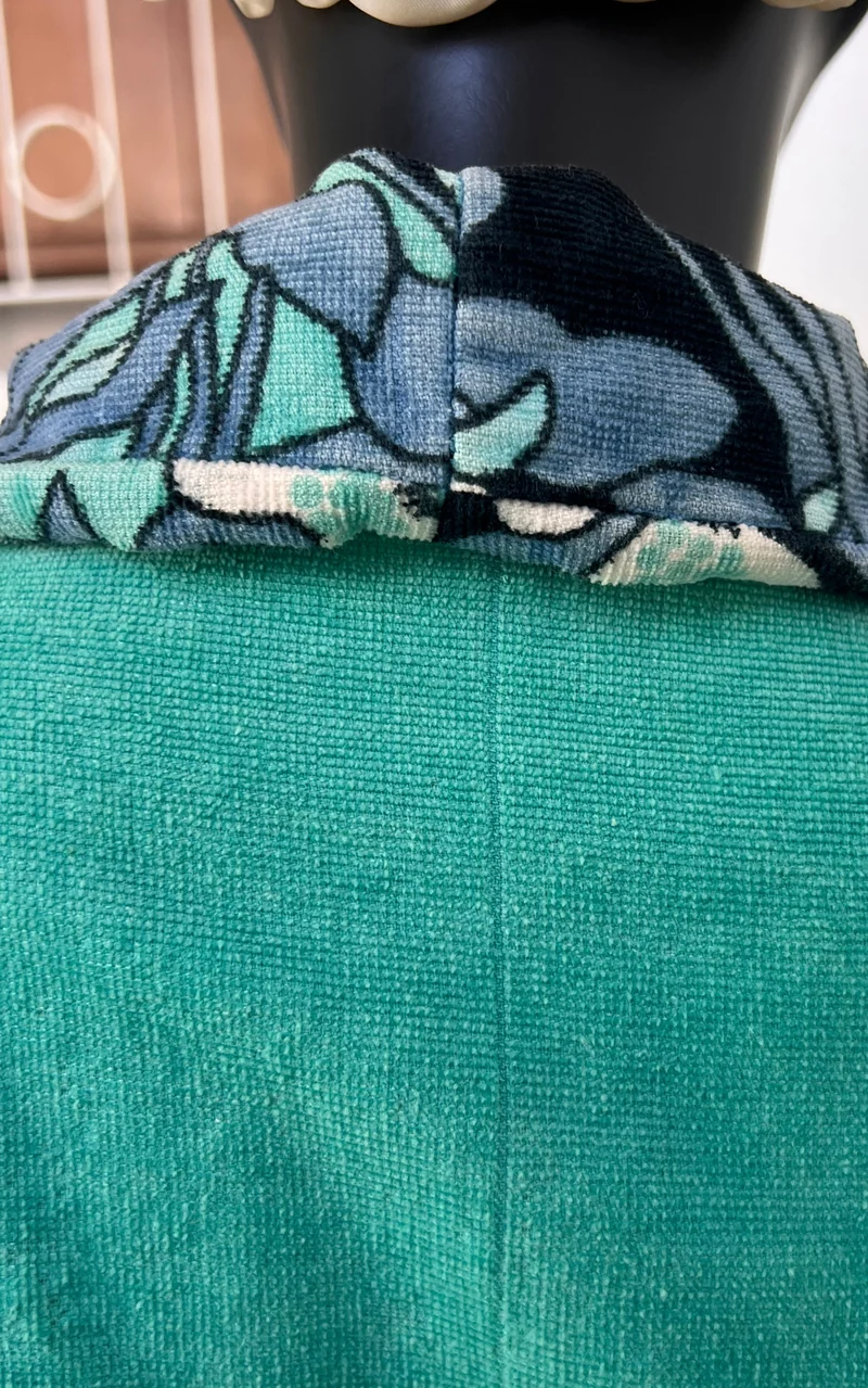 Vintage 1970s Turquoise Floral Velour Maxi Coat