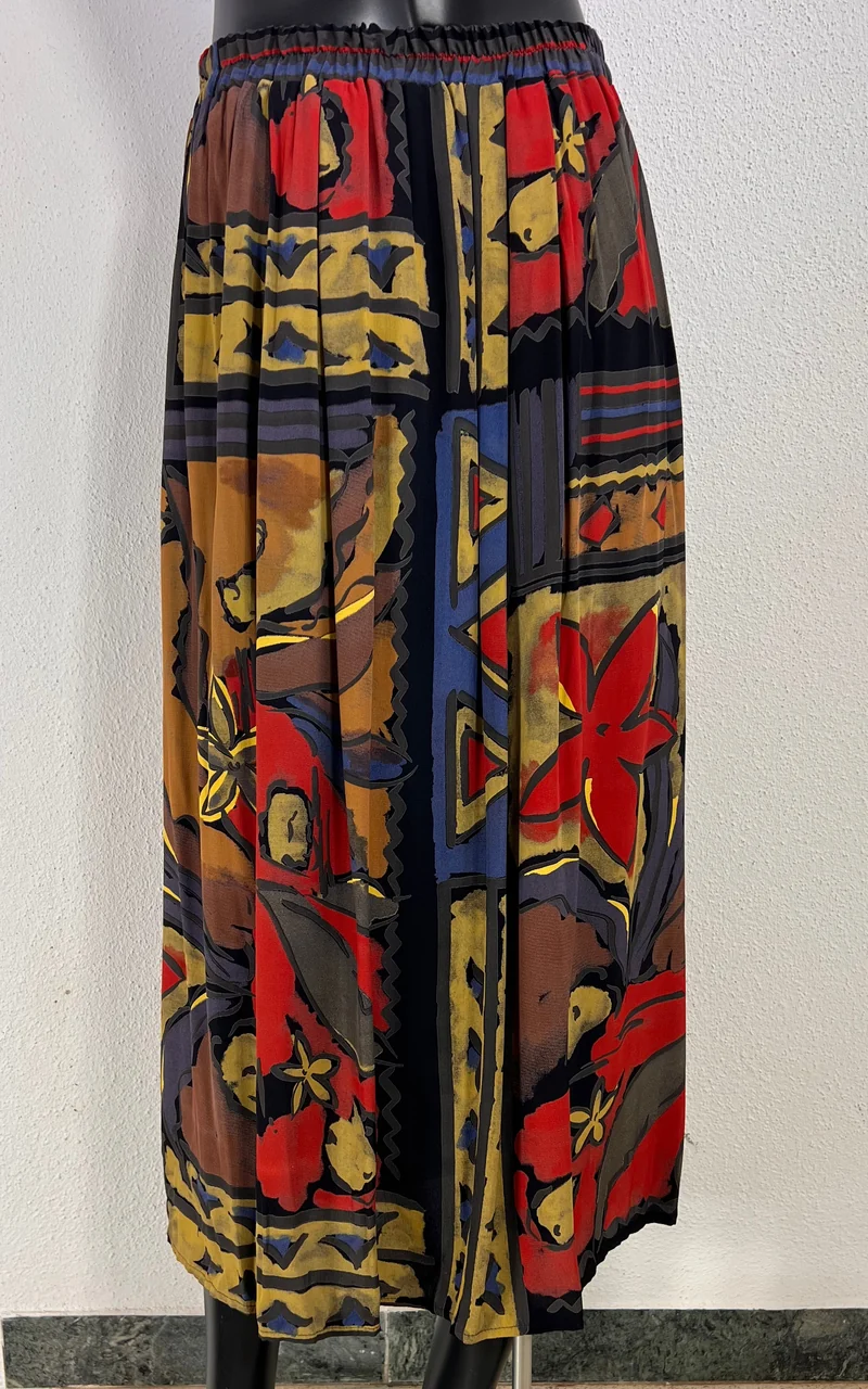 Vintage Donna Romana Abstract Floral Pleated Maxi Skirt