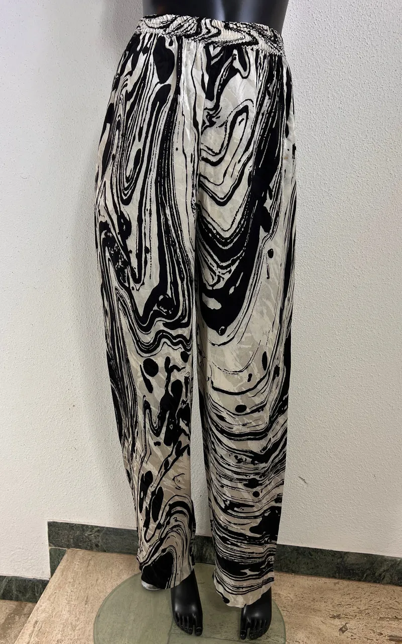 Vintage ESCADA by Margaretha Ley 100% Silk Abstract Marbled Print Trousers