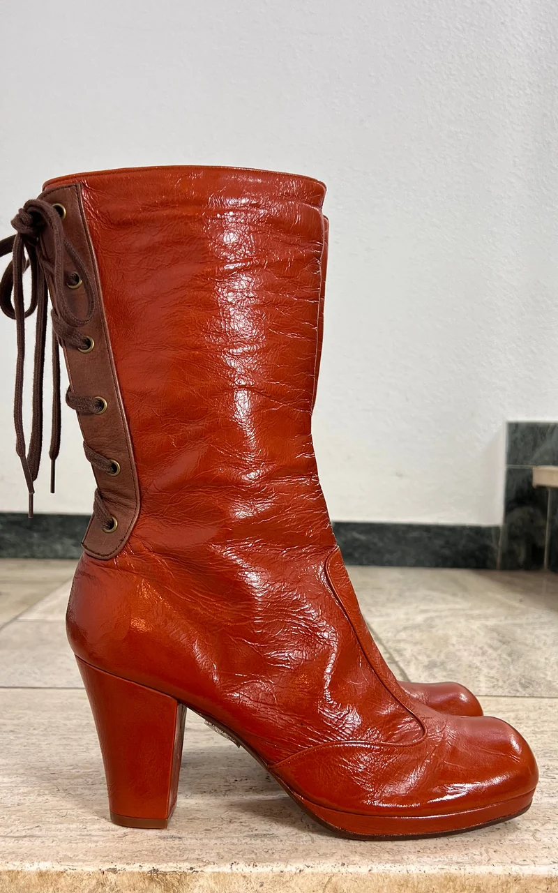 Chie Mihara Leather Lace-Up Boots Burnt Orange 41