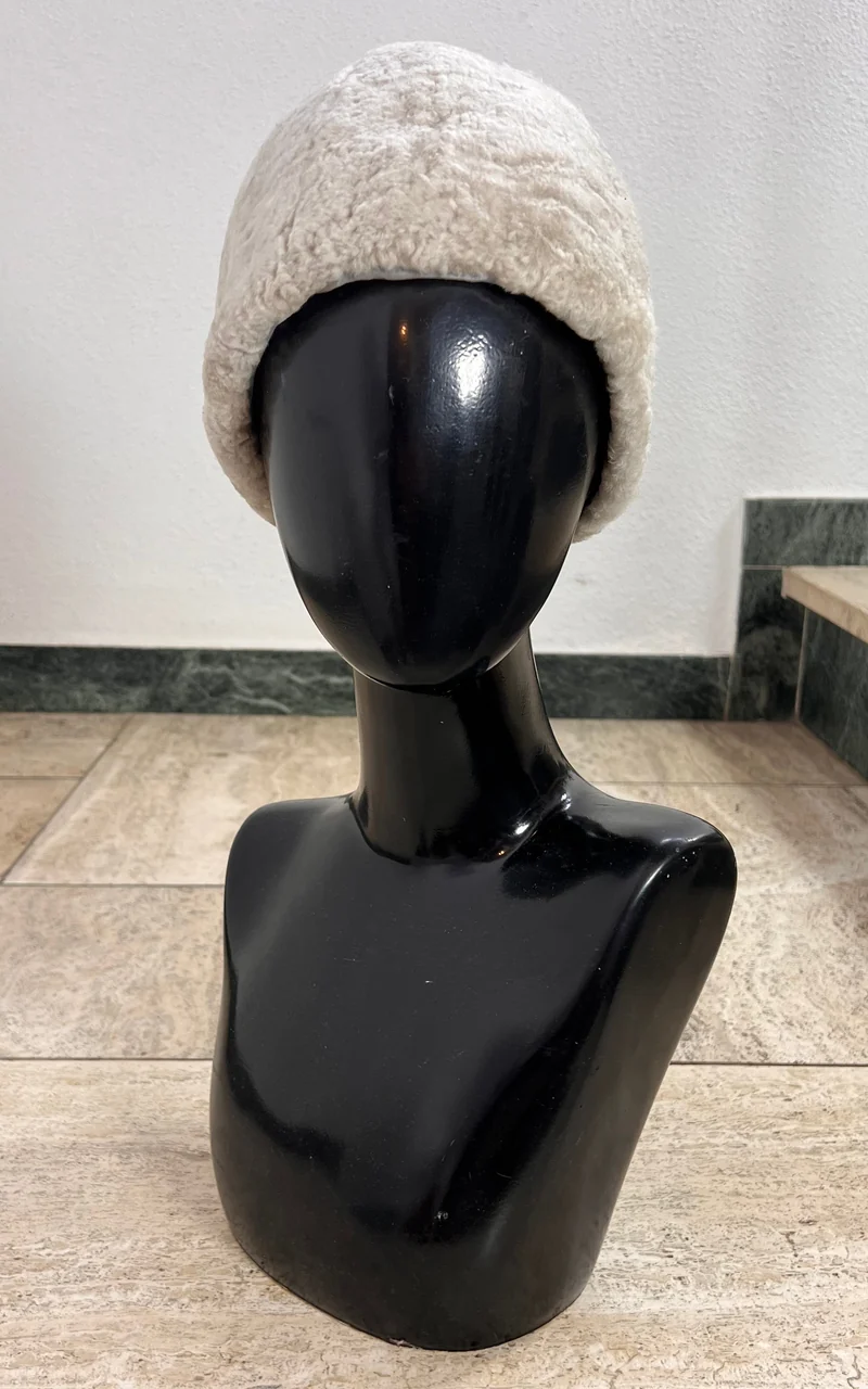 Vintage Cream Shearling Cloche Hat