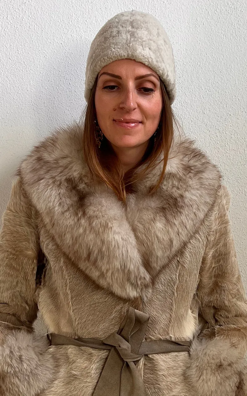 Vintage Cream Shearling Cloche Hat