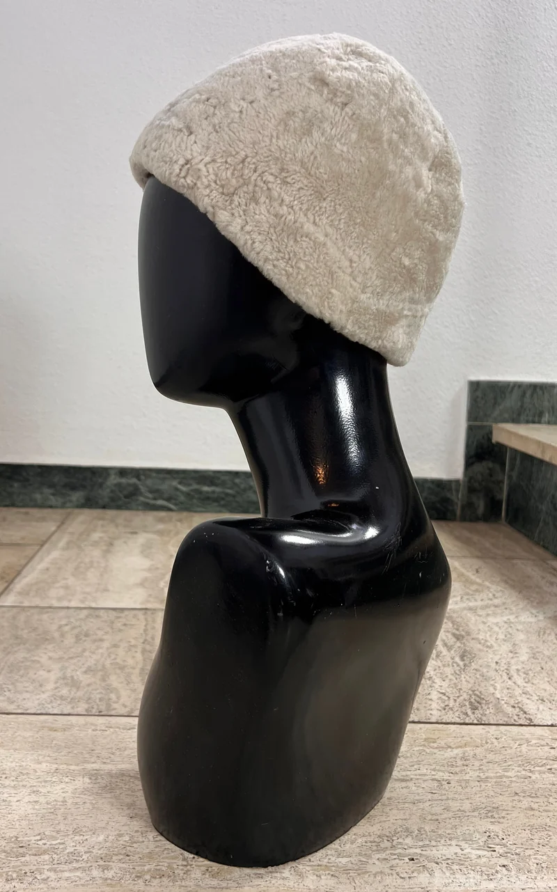 Vintage Cream Shearling Cloche Hat