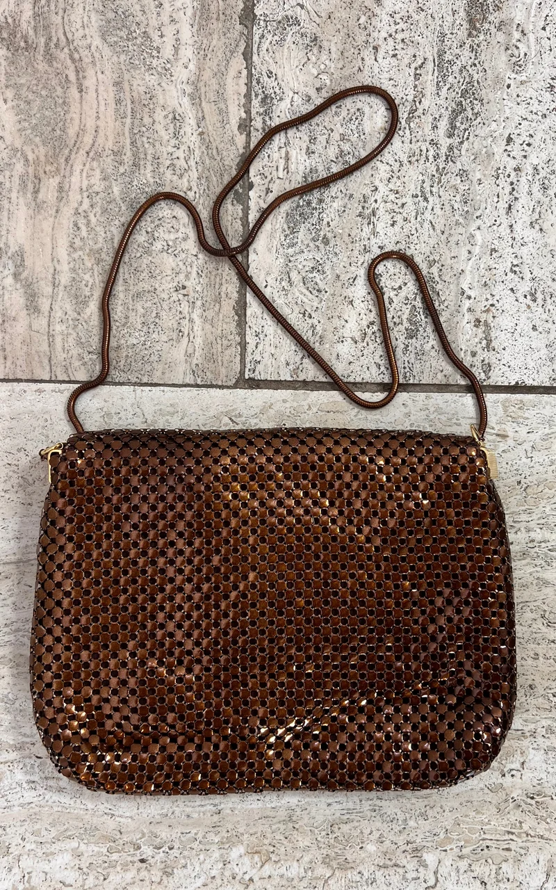 Vintage 1970s Brown Metal Mesh Shoulder Bag