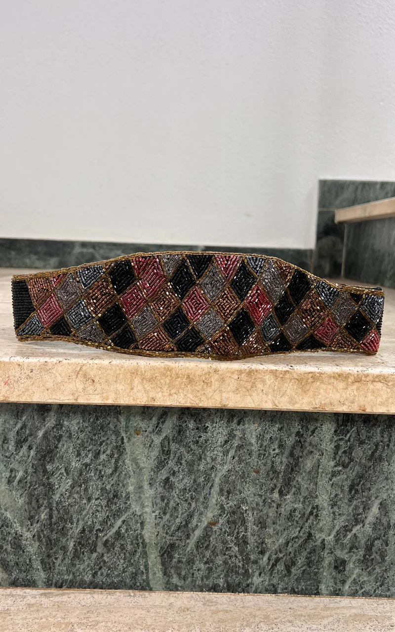 Vintage Hand-Beaded Wide Waist Belt