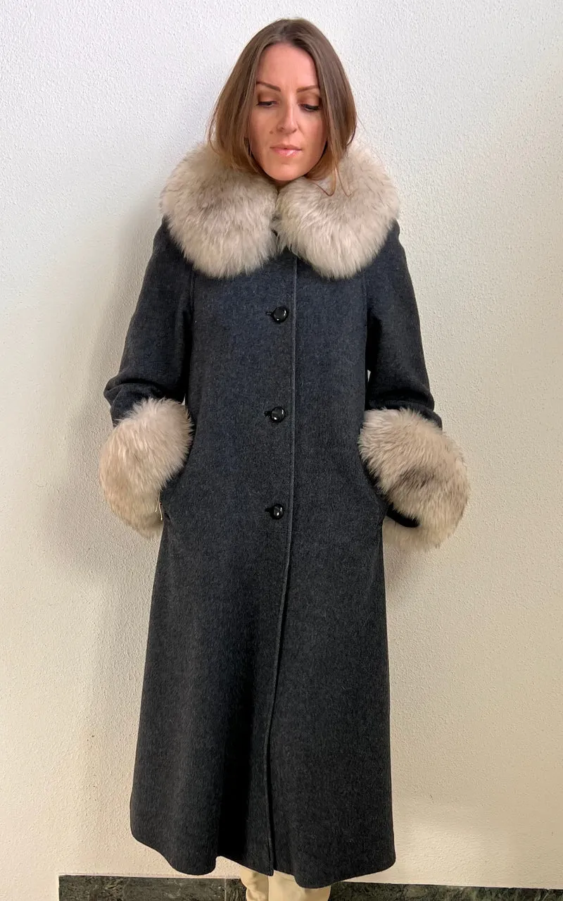 Vintage 1970s Wool Coat with Genuine Fur Trim