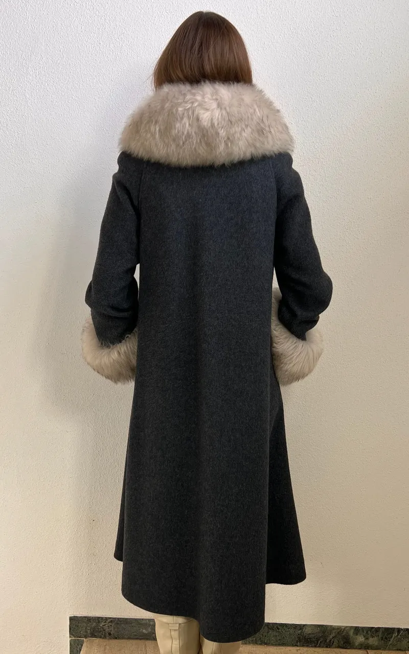 Vintage 1970s Wool Coat with Genuine Fur Trim