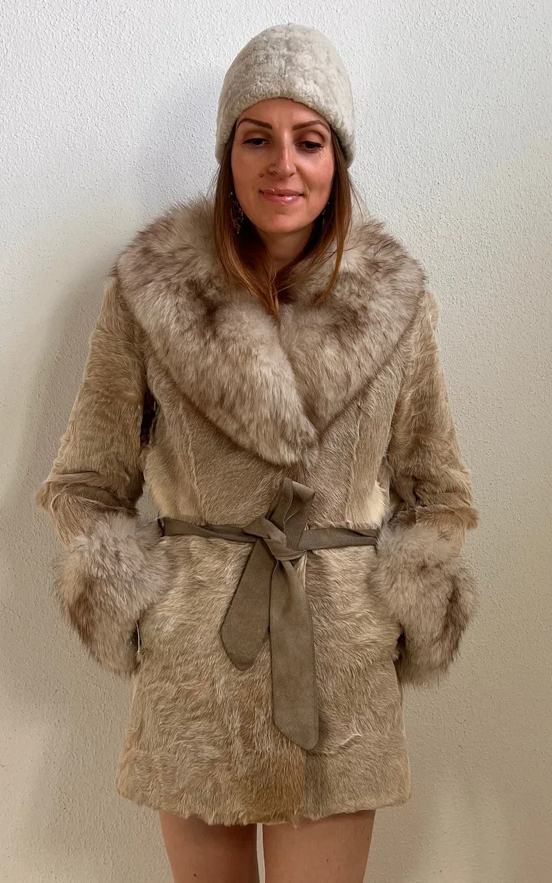 Vintage 70s Mink Fur Coat with Statement Collar & Belt