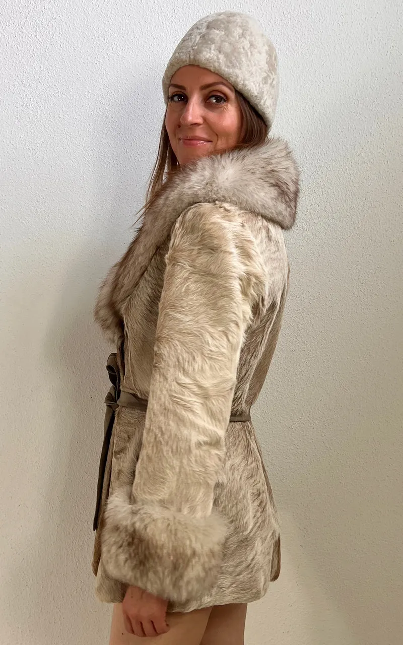 Vintage 70s Mink Fur Coat with Statement Collar & Belt