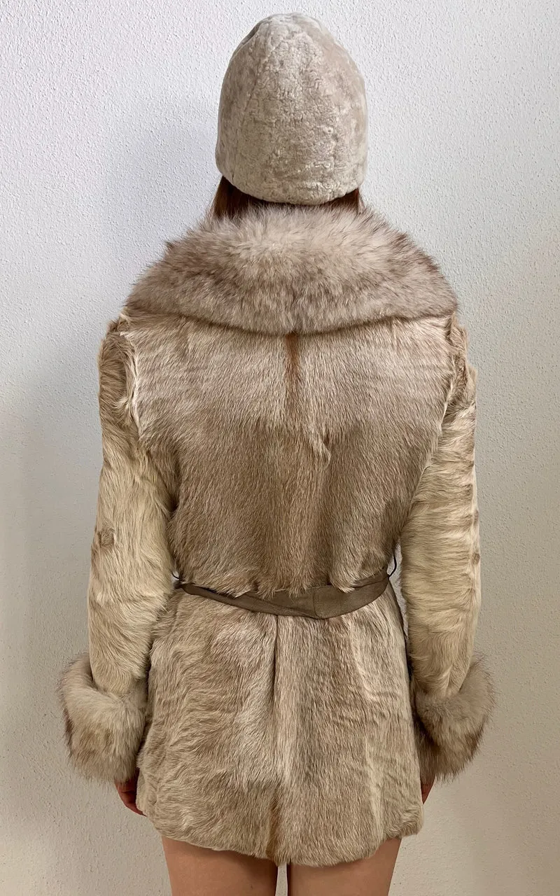 Vintage 70s Mink Fur Coat with Statement Collar & Belt