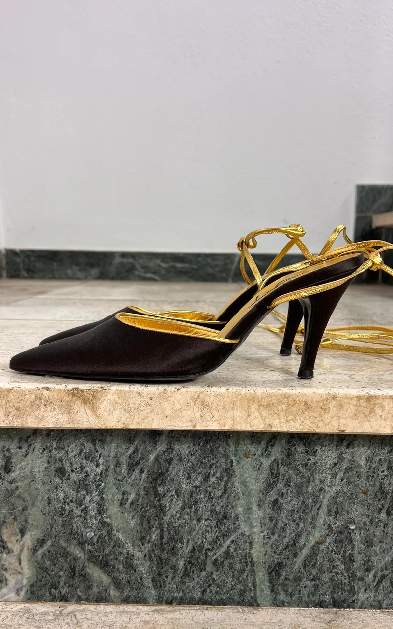 Vintage Yves Saint Laurent Darkbrown Satin Pumps 37