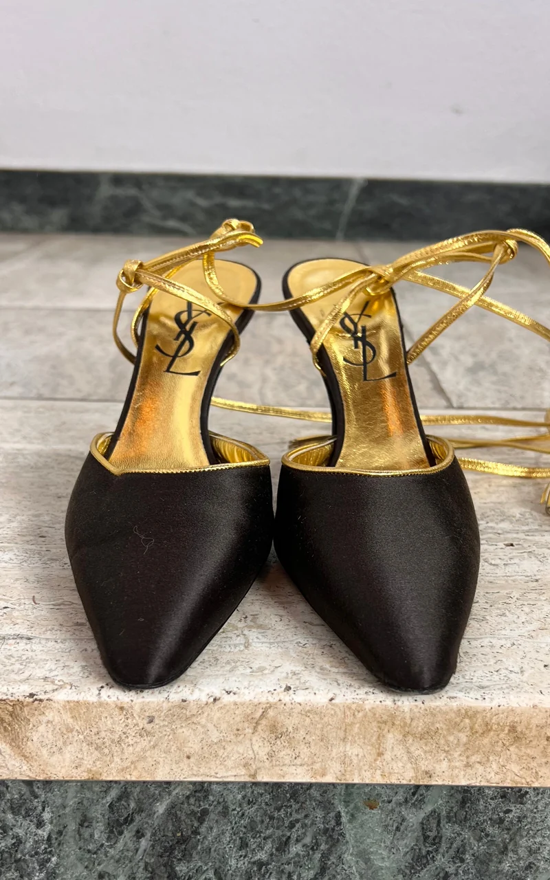 Vintage Yves Saint Laurent Darkbrown Satin Pumps 37