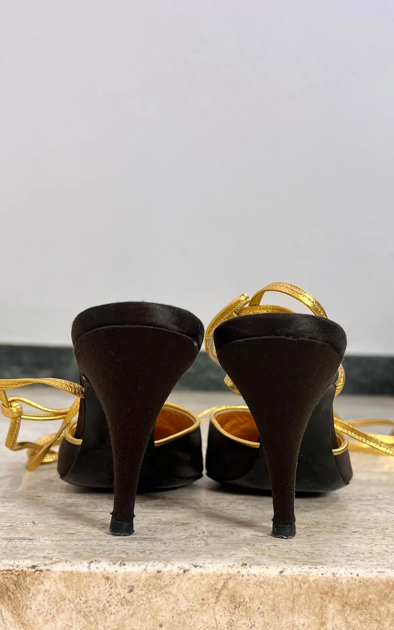 Vintage Yves Saint Laurent Darkbrown Satin Pumps 37