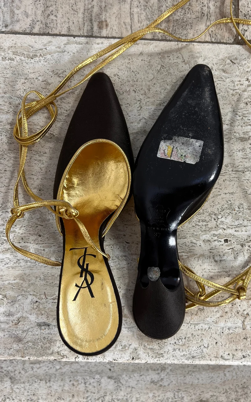 Vintage Yves Saint Laurent Darkbrown Satin Pumps 37
