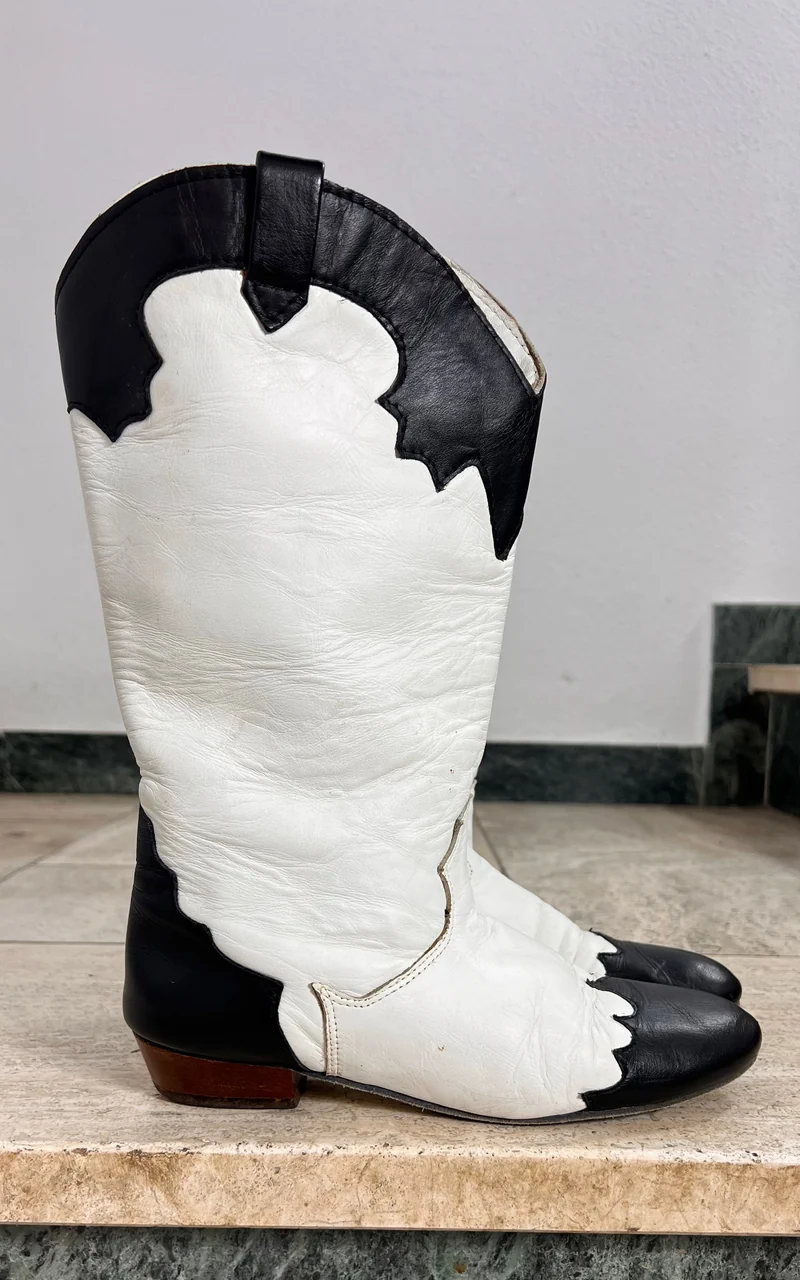 Vintage Black and White Western Cowboy Boots 38