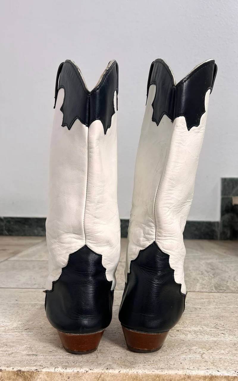 Vintage Black and White Western Cowboy Boots 38