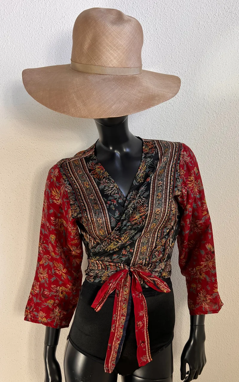 Recycled Sari-Silk Cropped Wrap Shirt