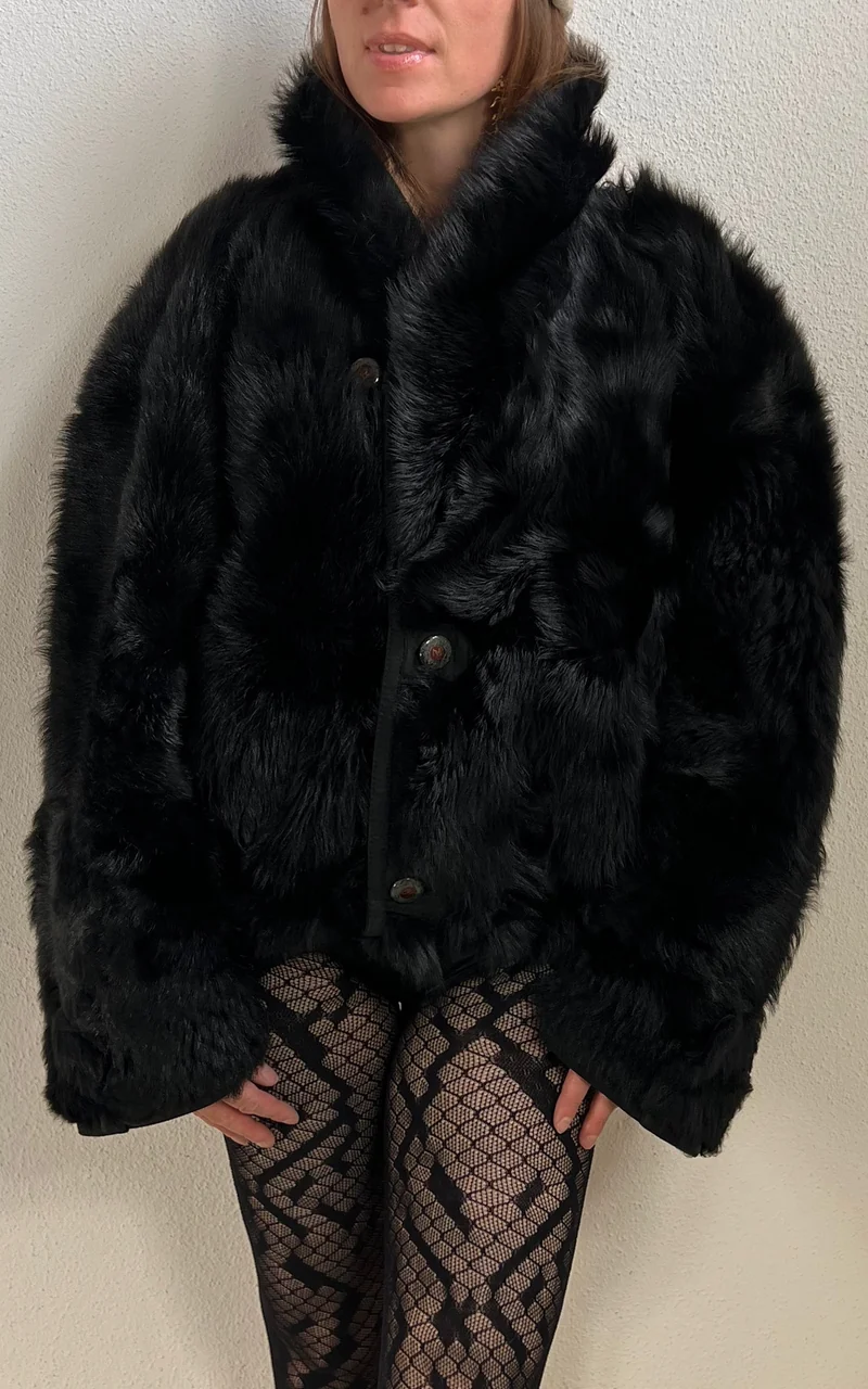 Reworked Curly Lamb Shearling Jacket Black