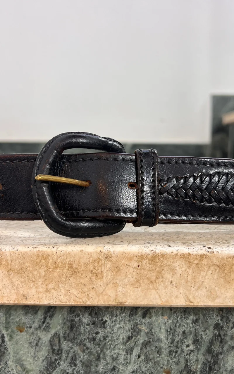 Vintage MENS Dark Brown Woven Leather Belt