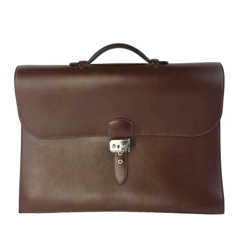 Hermes Brown Leather Sac a Depeche 40 Briefcase Bag G Square (2003)