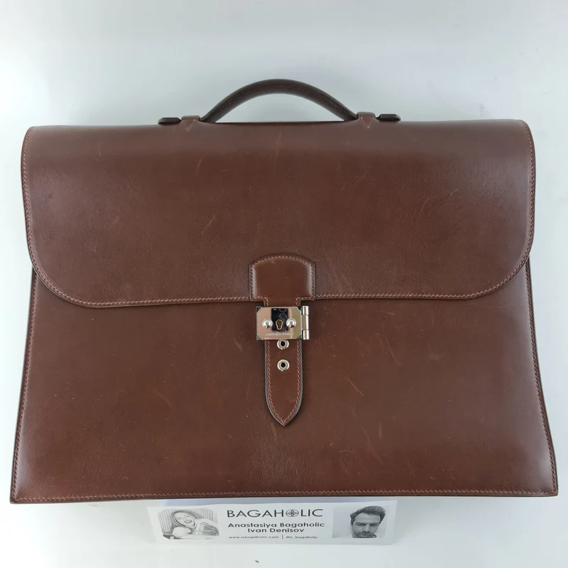Hermes Brown Leather Sac a Depeche 40 Briefcase Bag G Square (2003)